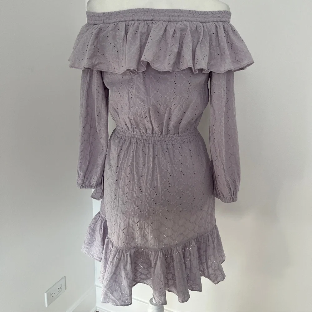 MICHAEL Michael Kors Womens Lavender Off The Shoulder Eyelet Dress Sz XS…